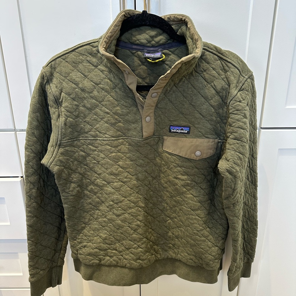 Men’s Patagonia Quilted Quarter Snap-up Green Sweater - Medium